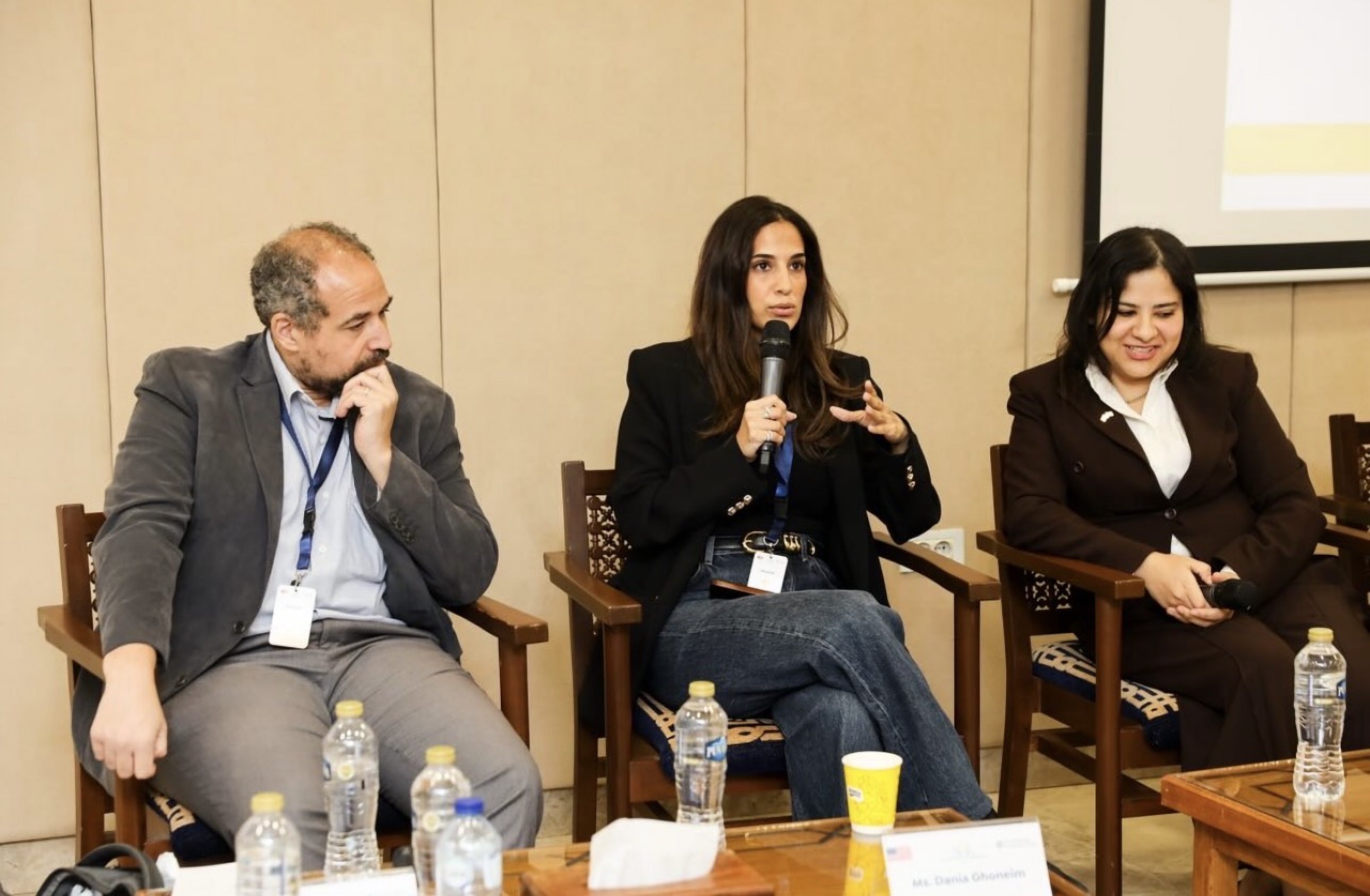 A panellist speaking during a session